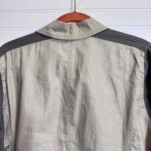 Eileen Fisher XL Coated Organic Linen Moto Jacket Asymmetric Zip Stone $258 - Picture 10 of 15